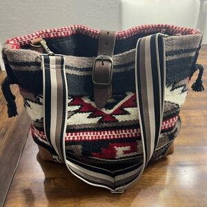 TWO BAR WEST McFadin Sisters 18" Leather Navajo Blanket Tote Shoulder Bag Purse